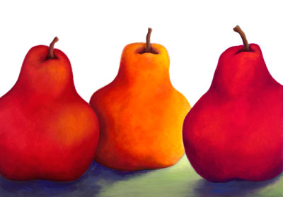 Three Red Pears - Painting by Lindsey Leavell