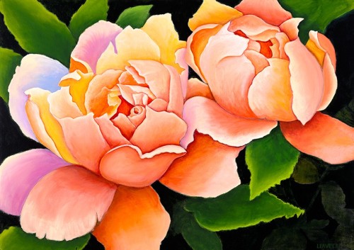 In Bloom, a painting of an orange/pink/coral colored flower ©LindseyLeavell