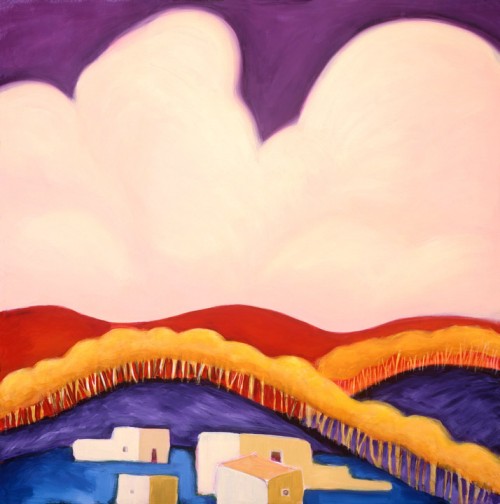 The Aspen Stand, a simplified painting of hilly town, set against a white cloud sky. Prints for sale by Lindsey Leavell. ©LindseyLeavell The Aspen Stand, a simplified painting of hilly town, set against a white cloud sky. Prints for sale by Lindsey Leavell. ©LindseyLeavell