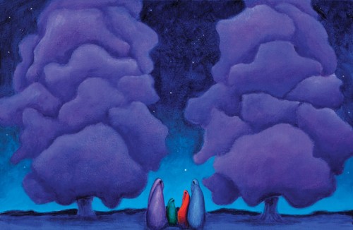 Meeting at Twilight, a dramatic night scene painted by Lindsey Leavell. Several women in shawls meet beneath two large trees at twilight. ©LindseyLeavell Meeting at Twilight, a dramatic night scene painted by Lindsey Leavell. Several women in shawls meet beneath two large trees at twilight. ©LindseyLeavell